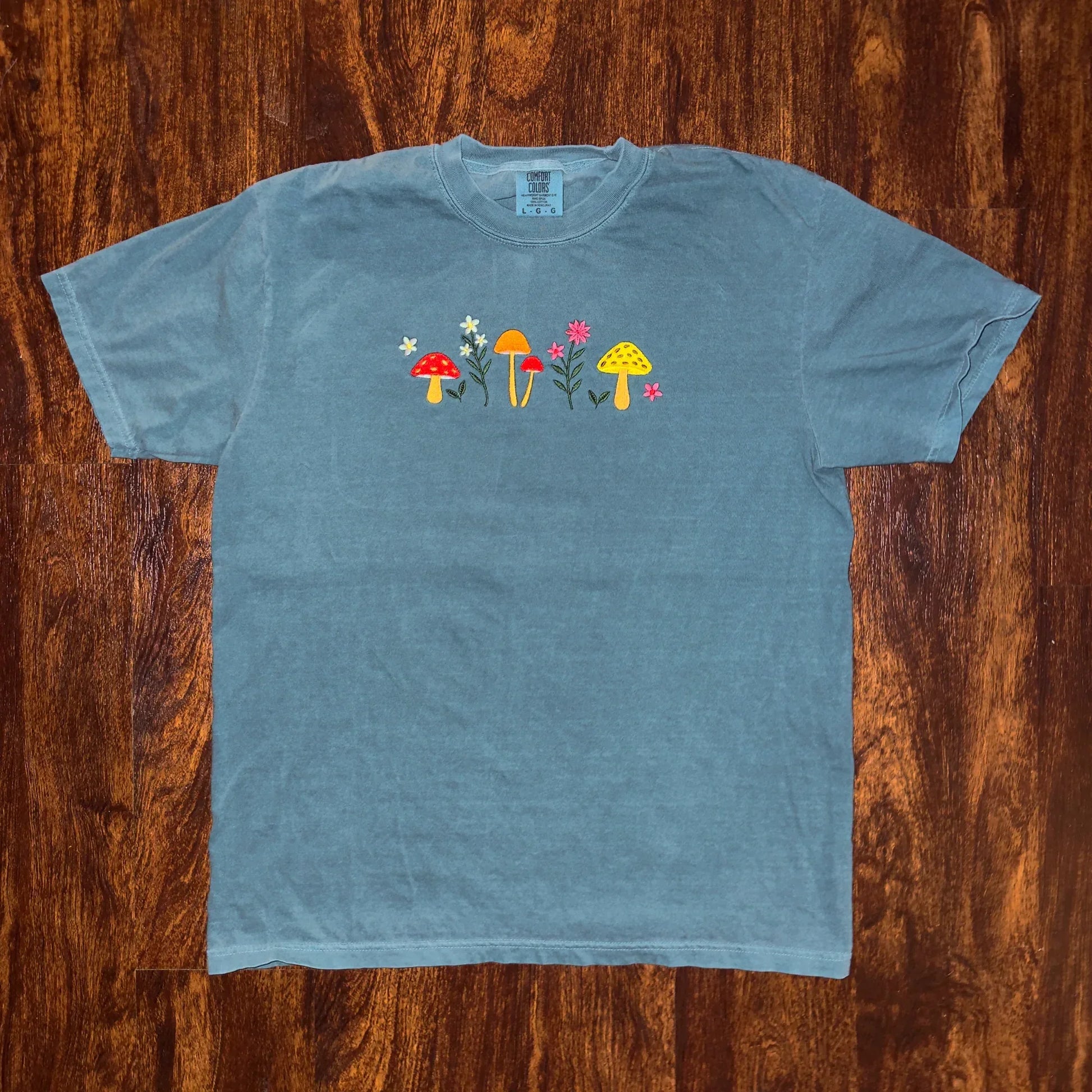 Mushroom and Wildflower Embroidered Short Sleeve T-shirt - Coyote Moon Design Company