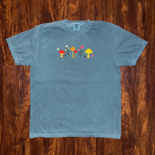Mushroom and Wildflower Embroidered Short Sleeve T-shirt - Coyote Moon Design Company
