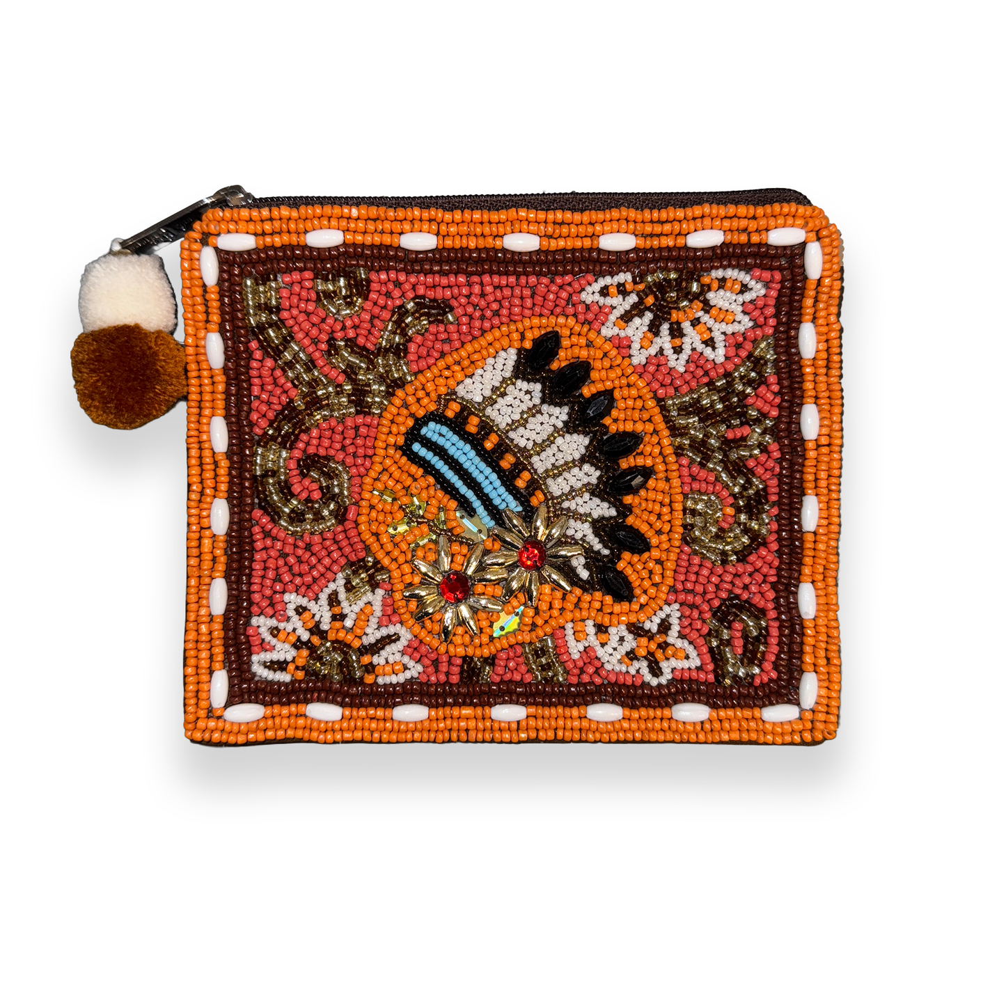 Native American Headdress Beaded Pouch