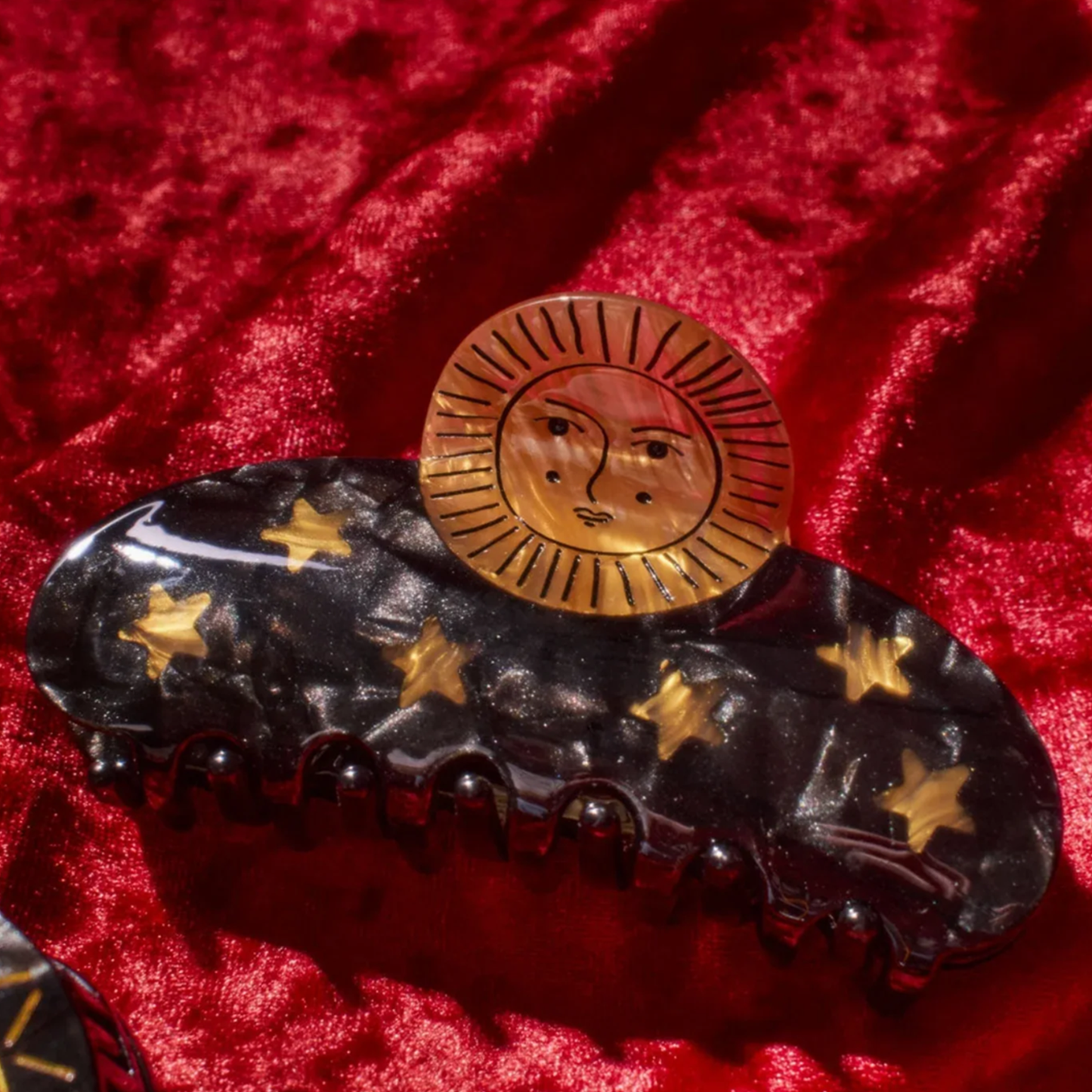 Sun and Stars  Hair Claw in Gold and Black Acetate