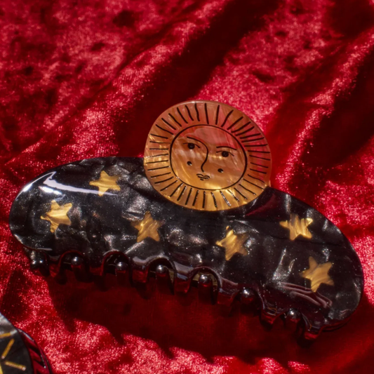 Sun and Stars  Hair Claw in Gold and Black Acetate