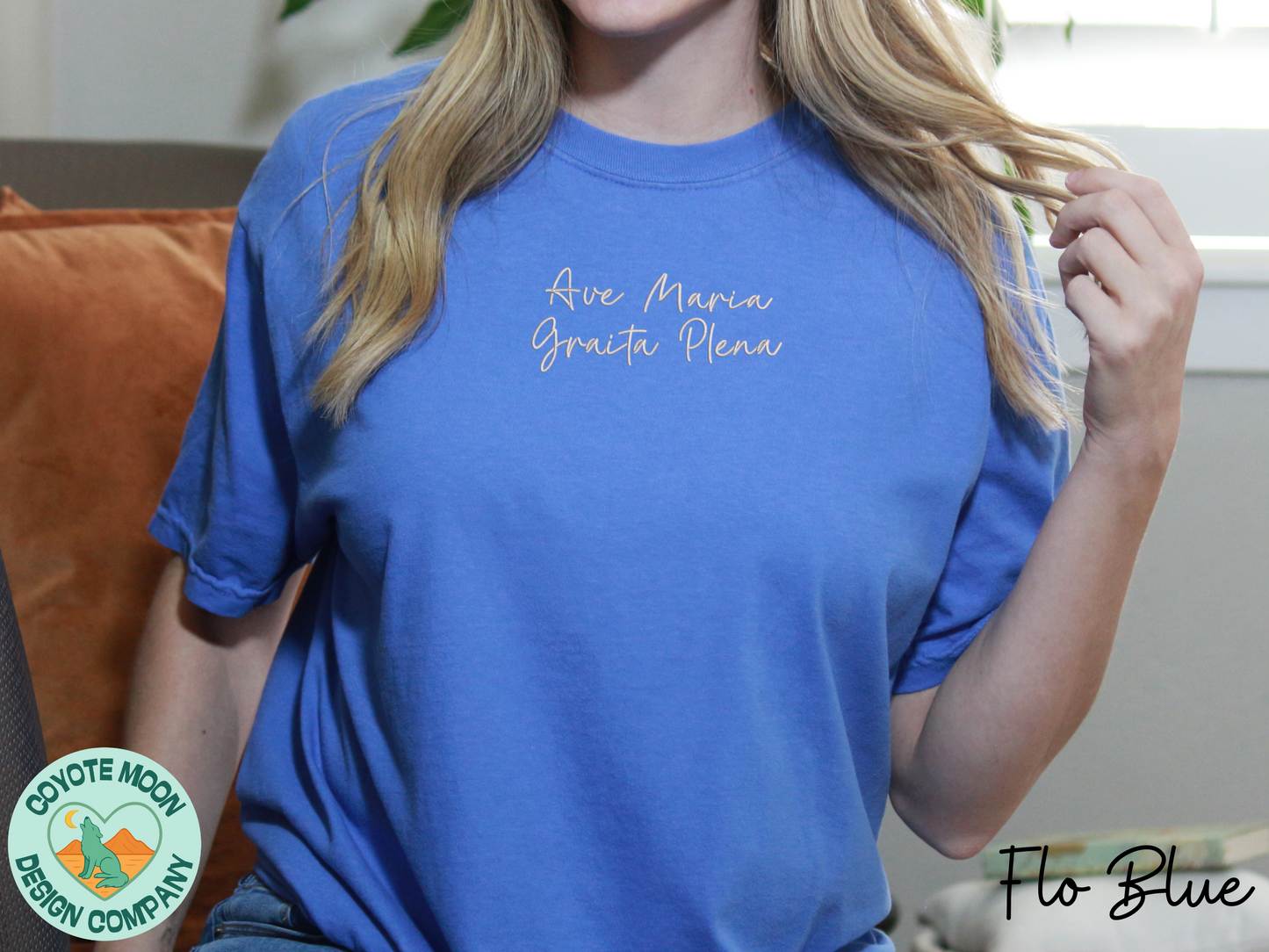 Ave Maria Gratia Plena Embroidered T-Shirt | Catholic T-Shirt | Marian Devotion Apparel