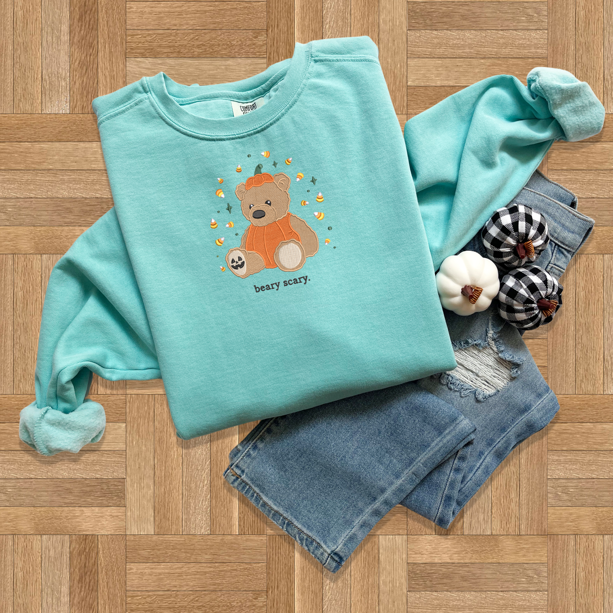 Beary Scary Embroidered Comfort Colors OR Gildan Sweatshirt