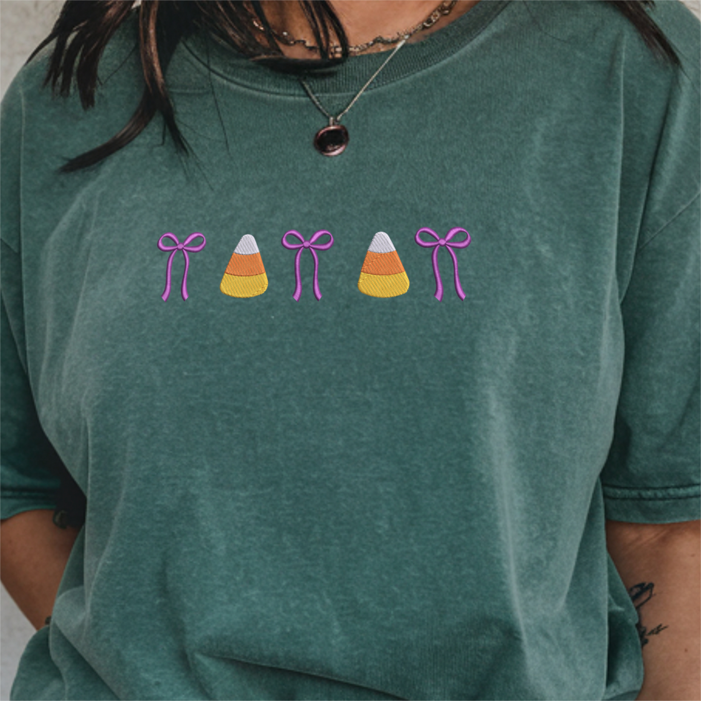 Candy Corn & Bows Embroidered Tee