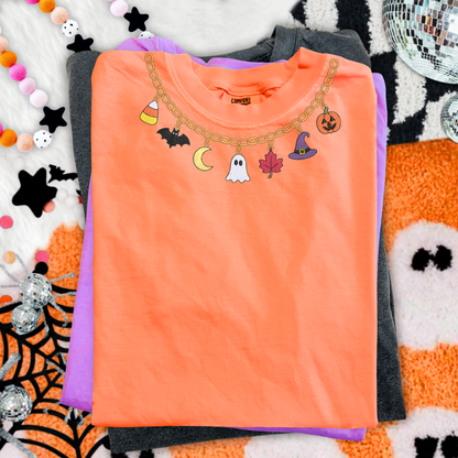 Halloween Charm Necklace Embroidered Tee