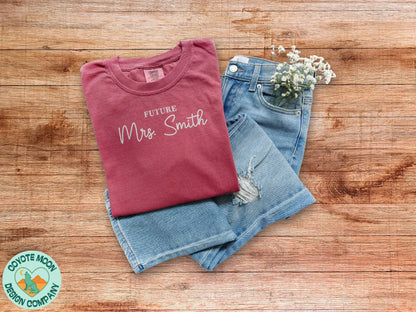 Custom Embroidered Mrs. Last Name T-Shirt - Coyote Moon Design Company