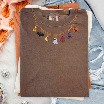 Halloween Charm Necklace Embroidered Tee