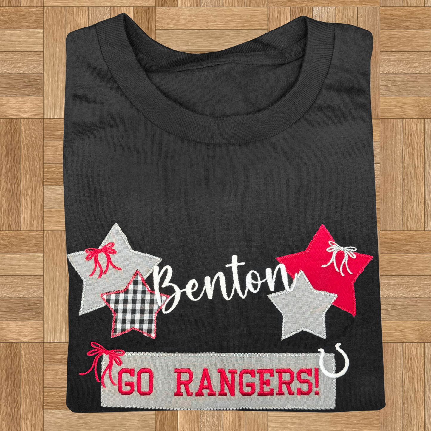 Custom Patchwork Spirit Tee, Personalized Town Mascot Shirt, School Game Day Applique Gift