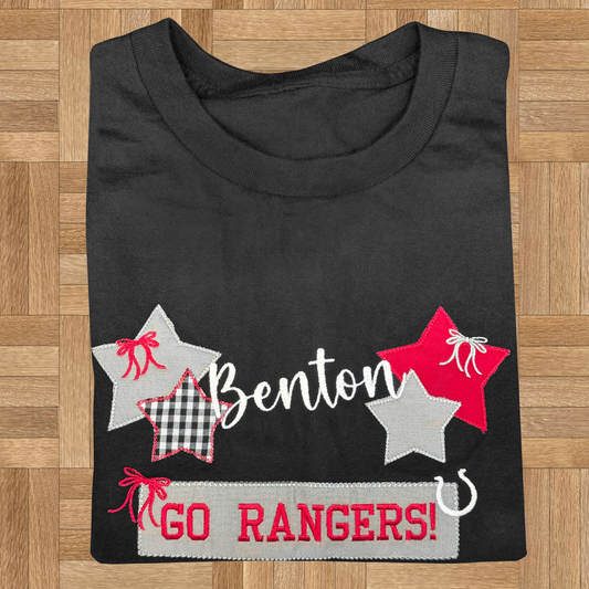 Custom Patchwork Spirit Tee, Personalized Town Mascot Shirt, School Game Day Applique Gift