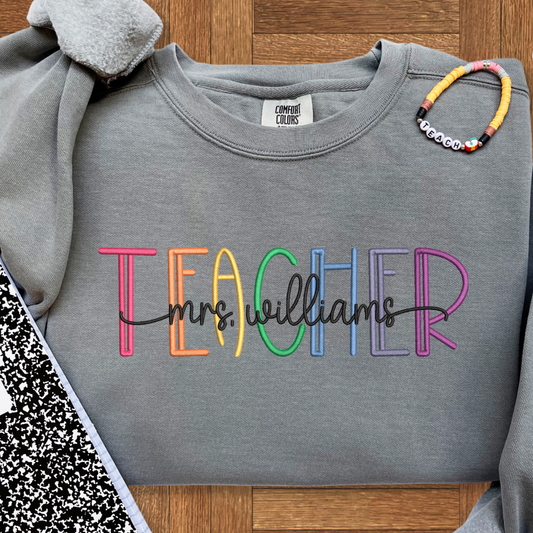 Custom Embroidered Teacher School Professional Crewneck Sweatshirt