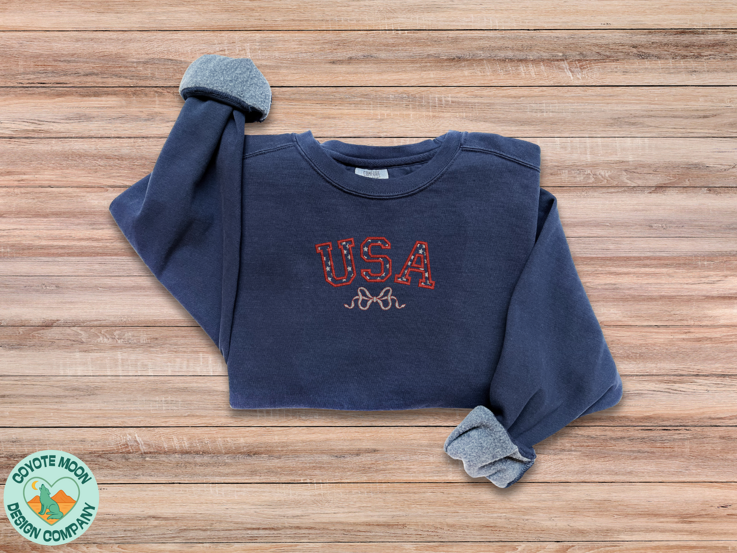 Embroidered USA Bow Patriotic Tee or Sweatshirt| Classic Comfort Colors Navy Shirt